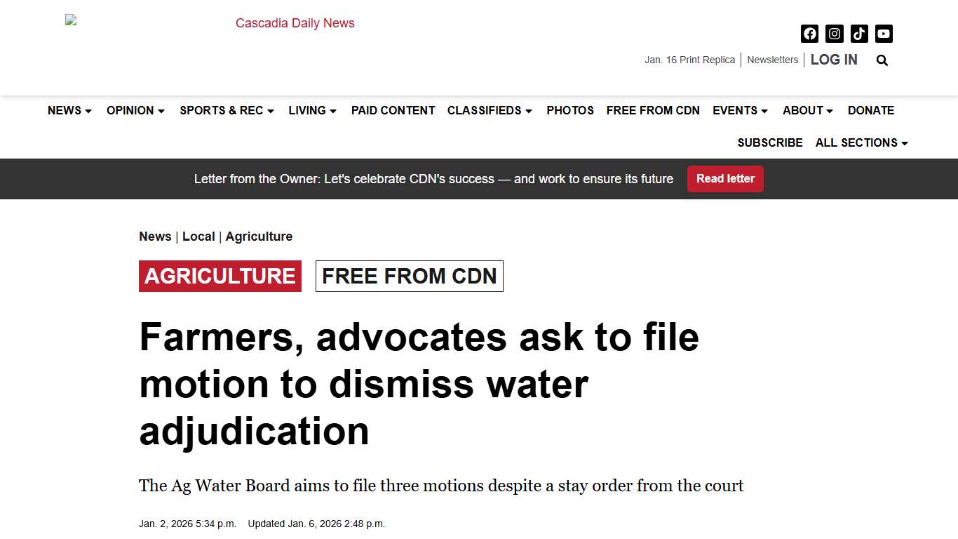 Farmers, advocates ask to file motion to dismiss water adjudication | Cascadia Daily News